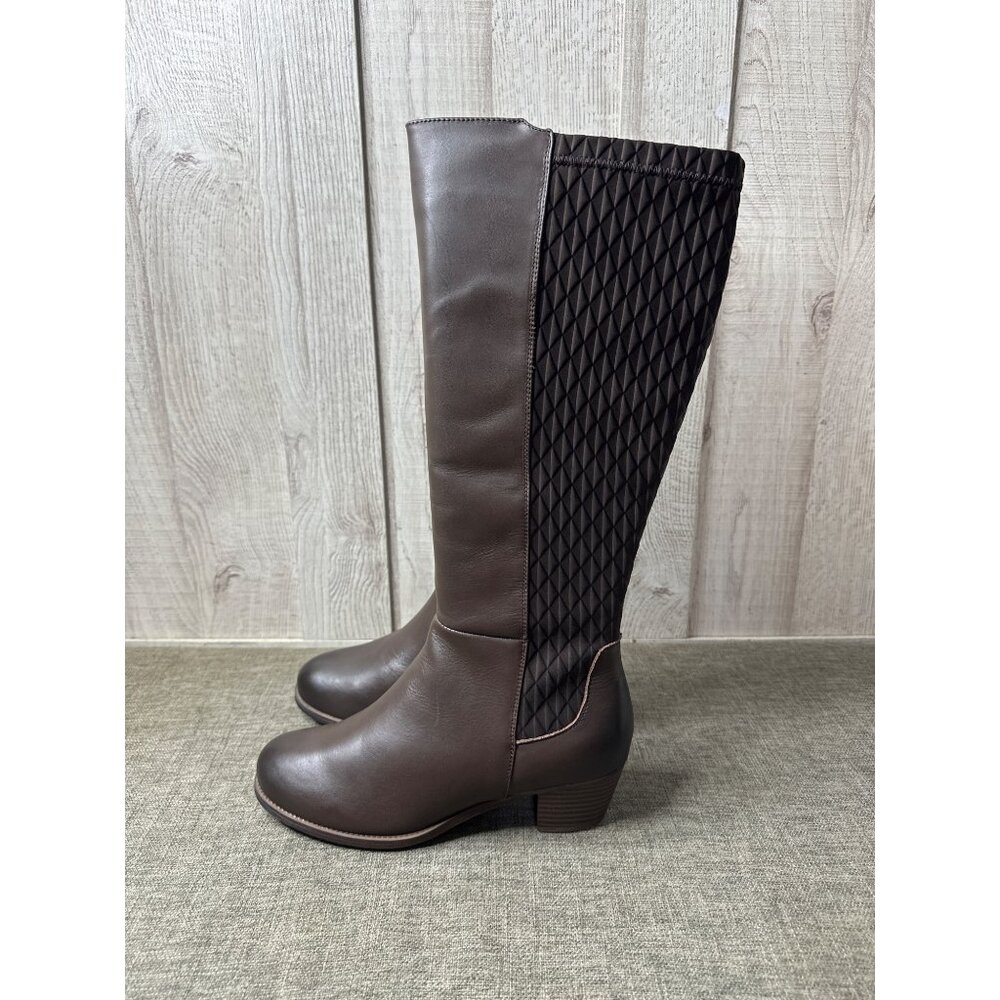 Propet Womens 9.5 Wide Brown Leather Boots Quilted Back Panel Chunky Heel - Picture 4 of 11
